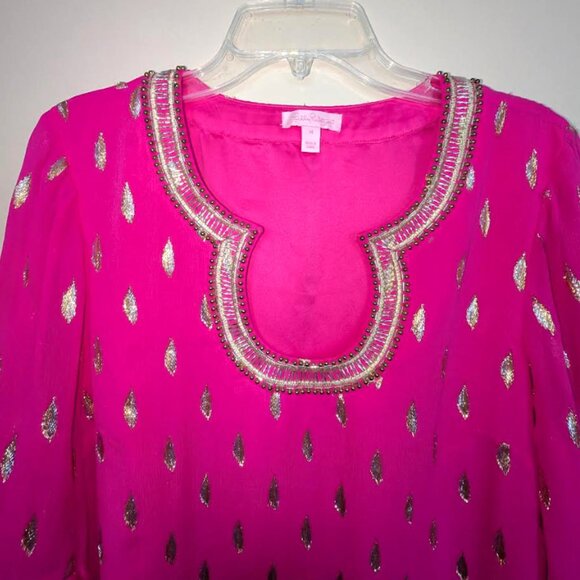 NWOT Lilly Pulitzer Amory Silk Dress in Raz Berry Diamond Metallic Clip - Picture 10 of 10